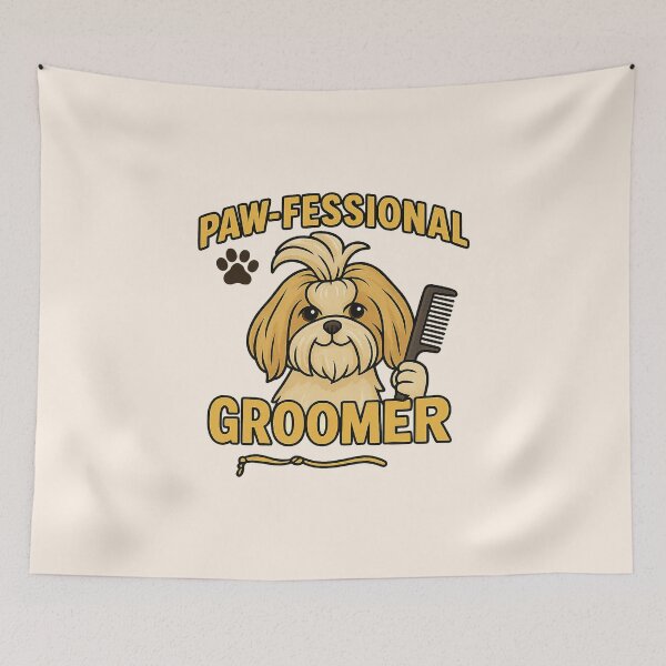 Aperçu de l'œuvre Paw-fessional Groomer – Cute Dog Grooming Pun Design créée et vendue par Bratak.