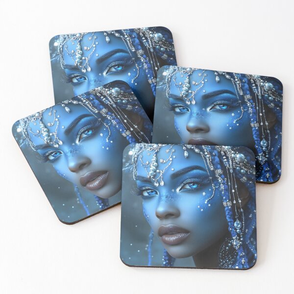 Item preview, Mystical Blue-Hued Goddess Amidst Glittering Jewels designed and sold by Artessie.