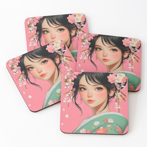 Item preview, Elegant portrait with floral hairpins in pastel pink. designed and sold by Artessie.