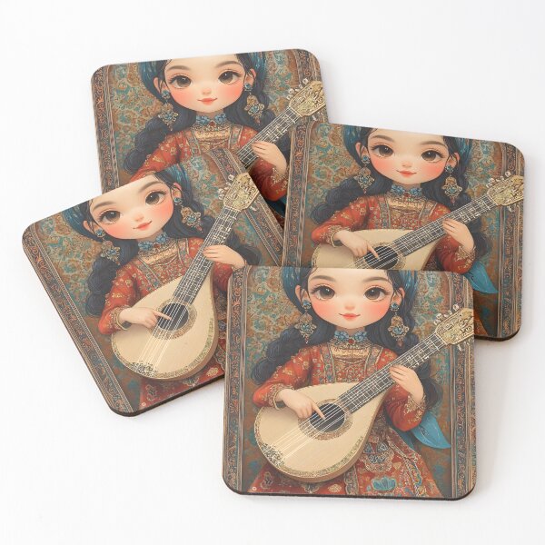 Item preview, Charming girl with a mandolin in a cultural setting designed and sold by Artessie.