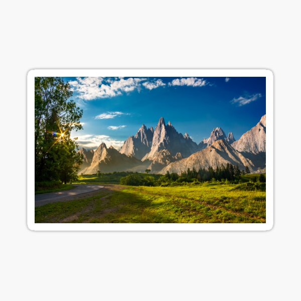 composite landscape with rocky peaks at sunset Sticker