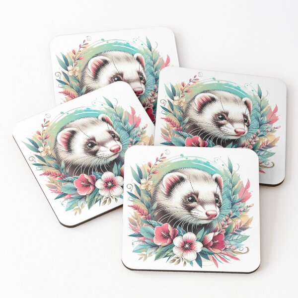 Item preview, A spring-style ferret with a colorful background full of leaves and flowers designed and sold by Marcoshop10.