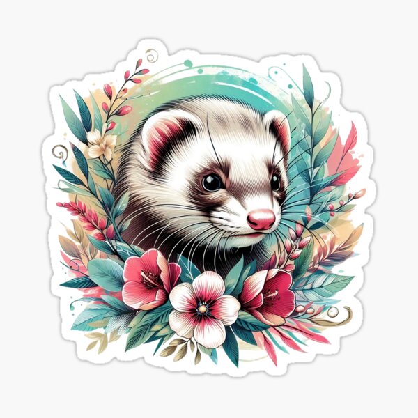 Item preview, A spring-style ferret with a colorful background full of leaves and flowers designed and sold by Marcoshop10.