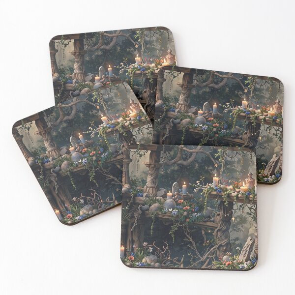 Item preview, Enchanting Forest Shrine with Candles and Vibrant Flowers designed and sold by CoolPixels.