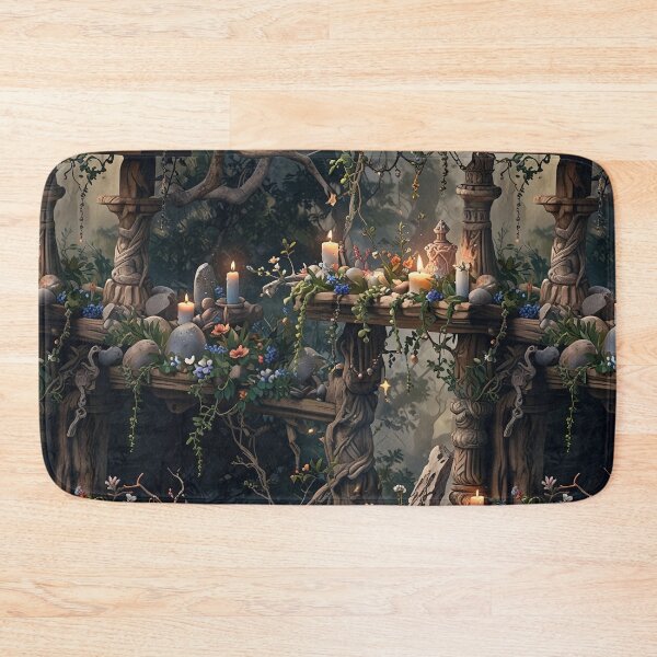 Item preview, Enchanting Forest Shrine with Candles and Vibrant Flowers designed and sold by CoolPixels.
