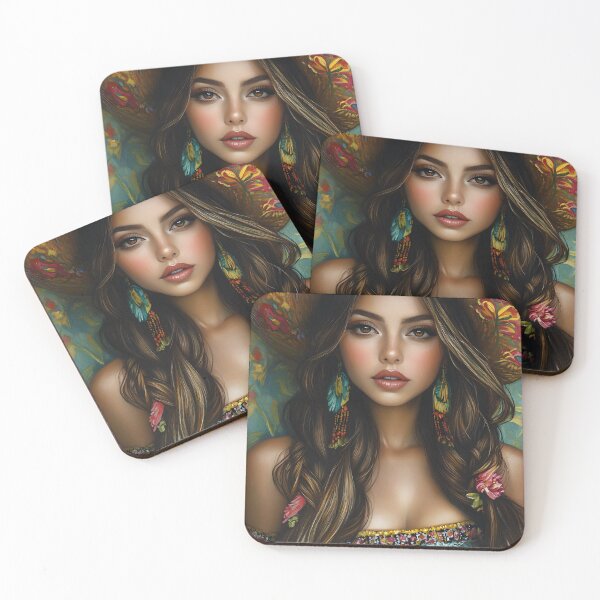 Item preview, Vibrant portrait of woman in floral hat and earrings designed and sold by Artessie.