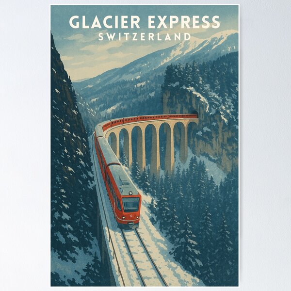 Artikel-Vorschau von Glacier Express Schweiz Design Vintage Alpenzug Szene, designt und verkauft von JackCurtis1991.