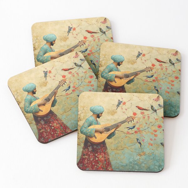 Item preview, Turbaned musician plays for birds on blooming branch. designed and sold by Artessie.