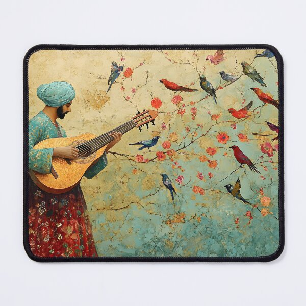 Item preview, Turbaned musician plays for birds on blooming branch. designed and sold by Artessie.