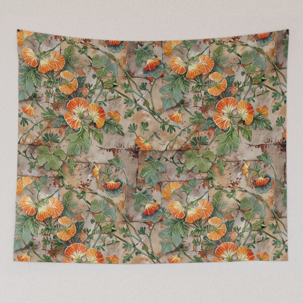 Aperçu de l'œuvre Motif de fleurs orange vif sur un fond texturé en pierre créée et vendue par CoolPixels.