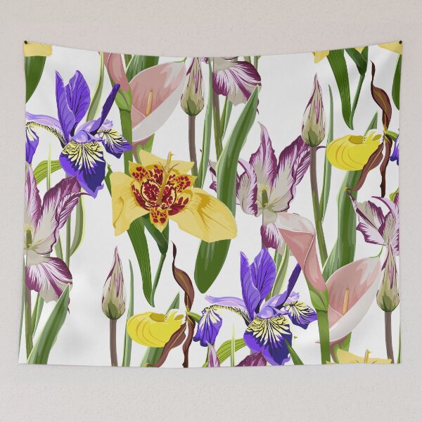 Item preview, Seamless pattern with hand drawn yellow tigridia, tulips and irys flowers. designed and sold by MatyKotiv.