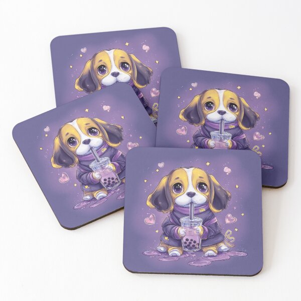 Item preview, Kawaii Beagle with Boba Tea | Pet Influencer Cartoon Art designed and sold by ThaiArtShop.