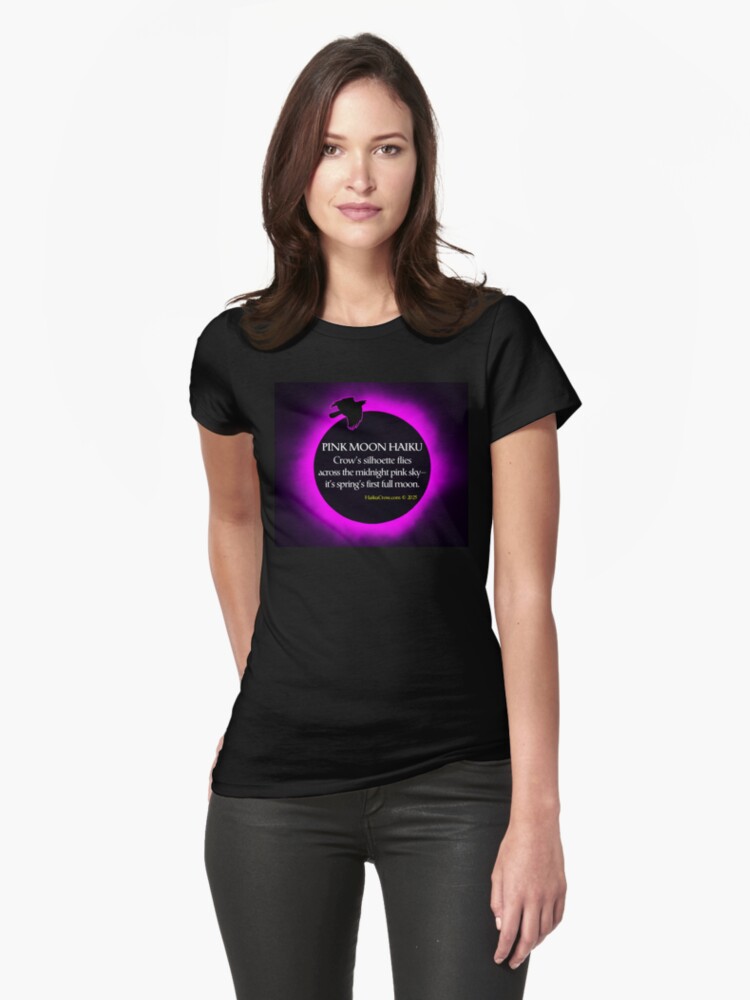 Thumbnail 1 of 3, Fitted T-Shirt, Pink Moon Haiku designed and sold by EyeMagined.