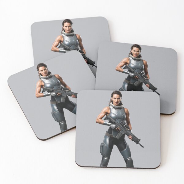 Item preview, A scifi warrior woman in full metal armor carrying a fantasy assault rifle designed and sold by Vintage Designs +.