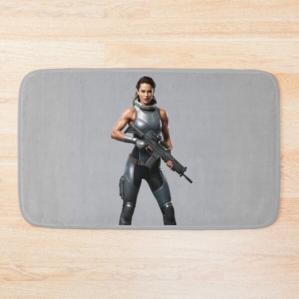 Item preview, A scifi warrior woman in full metal armor carrying a fantasy assault rifle designed and sold by Vintage Designs +.