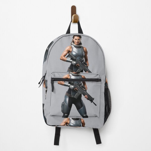 Item preview, A scifi warrior woman in full metal armor carrying a fantasy assault rifle designed and sold by Vintage Designs +.