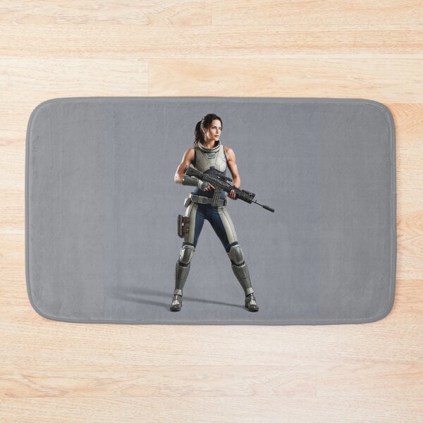Item preview, A scifi warrior woman in full metal armor carrying a fantasy assault rifle designed and sold by Vintage Designs +.