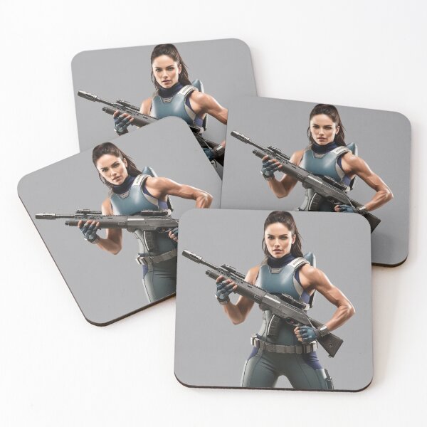 Item preview,  A scifi warrior woman in full metal armor carrying a fantasy assault rifle designed and sold by Vintage Designs +.