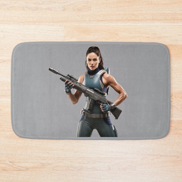 Item preview,  A scifi warrior woman in full metal armor carrying a fantasy assault rifle designed and sold by Vintage Designs +.