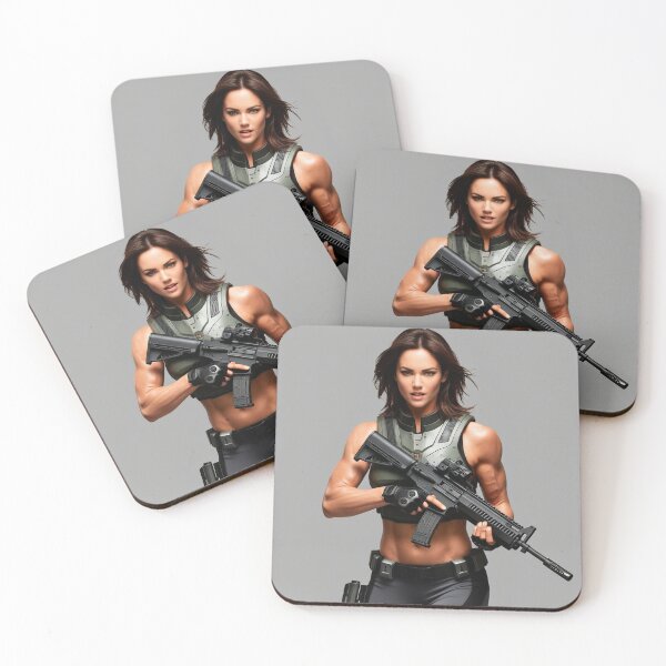 Item preview,   A scifi warrior woman in full metal armor carrying a fantasy assault rifle designed and sold by Vintage Designs +.