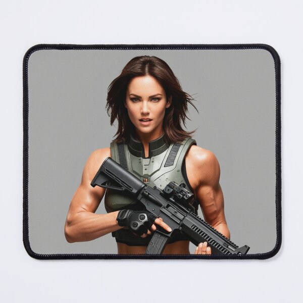 Item preview, A scifi warrior woman in full metal armor carrying a fantasy assault rifle designed and sold by Vintage Designs +.