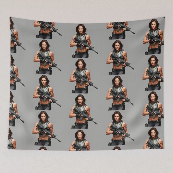 Item preview,   A scifi warrior woman in full metal armor carrying a fantasy assault rifle designed and sold by Vintage Designs +.