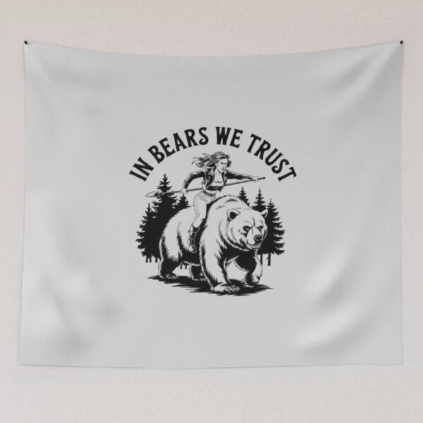 Item preview, Warrior Woman Riding Bear with Spear in Forest – Epic Wilderness Adventure Design designed and sold by love3617.