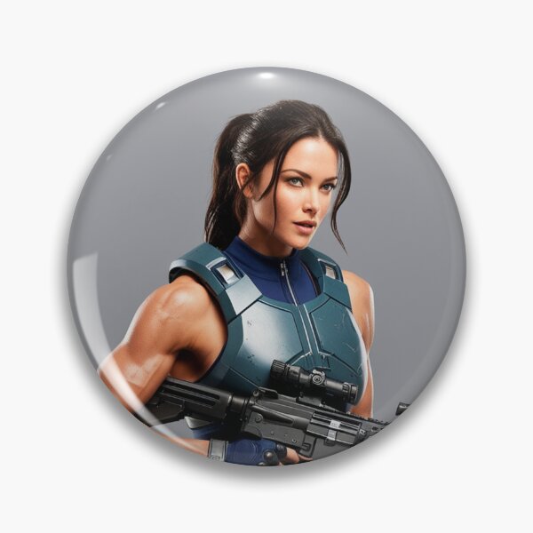 Item preview,  A scifi warrior woman in full metal armor carrying a fantasy assault rifle designed and sold by Vintage Designs +.