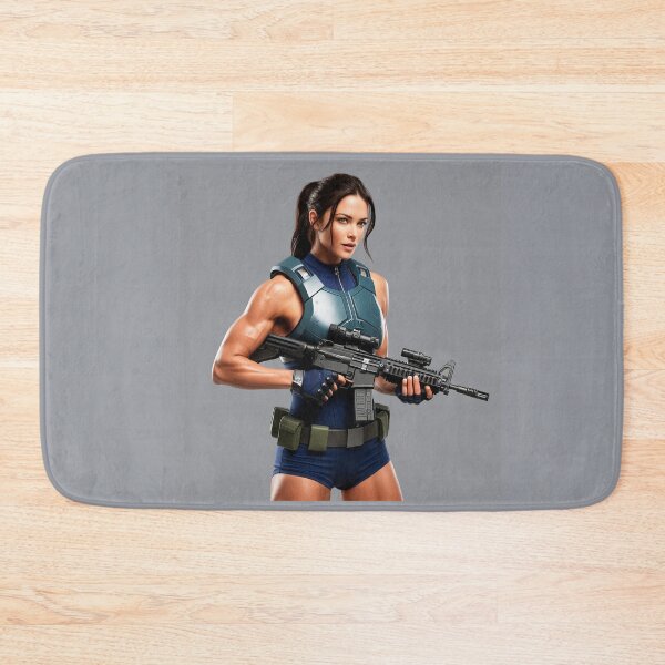 Item preview,  A scifi warrior woman in full metal armor carrying a fantasy assault rifle designed and sold by Vintage Designs +.