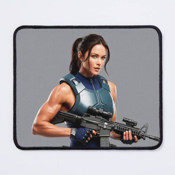 Item preview, A scifi warrior woman in full metal armor carrying a fantasy assault rifle designed and sold by Vintage Designs +.