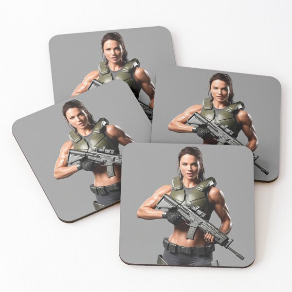 Item preview, A scifi warrior woman in full metal armor carrying a fantasy assault rifle designed and sold by Vintage Designs +.