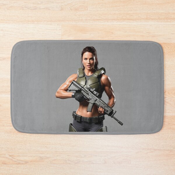 Item preview, A scifi warrior woman in full metal armor carrying a fantasy assault rifle designed and sold by Vintage Designs +.