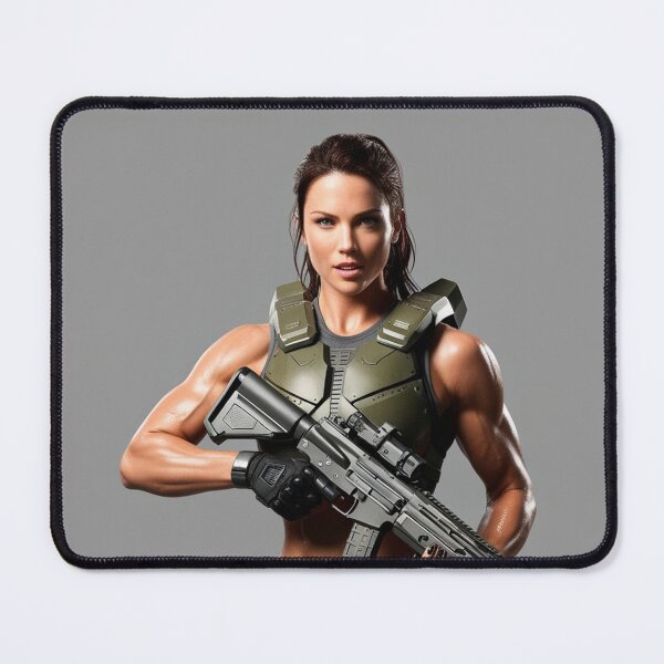Item preview, A scifi warrior woman in full metal armor carrying a fantasy assault rifle designed and sold by Vintage Designs +.