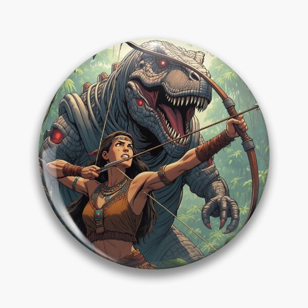 Item preview, Tyrannosaurus Rex Hunter Native American woman fantasy art graphic comic book illustration art designed and sold by Vintage Designs +.