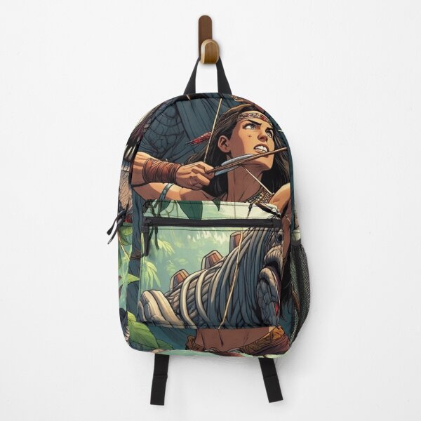 Item preview, Tyrannosaurus Rex Hunter Native American woman fantasy art graphic comic book illustration art designed and sold by Vintage Designs +.
