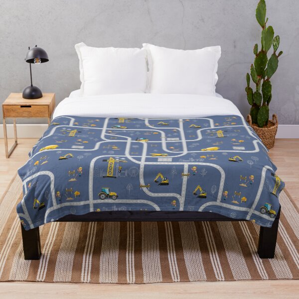 Under Construction Diggers Vehicles London Skyline pattern Throw Blanket