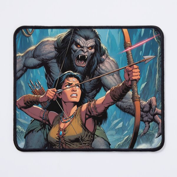 Item preview, Evil Howler of the Pit Hunter Native American woman fantasy art graphic comic book illustration art designed and sold by Vintage Designs +.