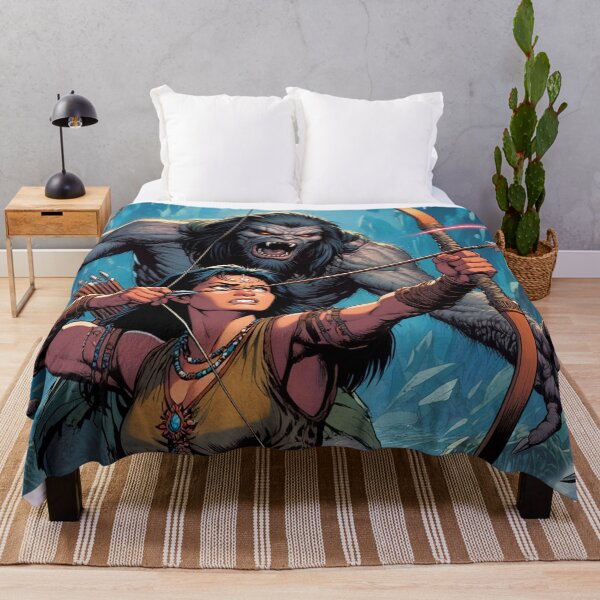 Item preview, Evil Howler of the Pit Hunter Native American woman fantasy art graphic comic book illustration art designed and sold by Vintage Designs +.