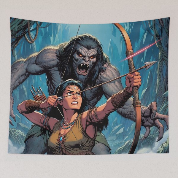 Item preview, Evil Howler of the Pit Hunter Native American woman fantasy art graphic comic book illustration art designed and sold by Vintage Designs +.