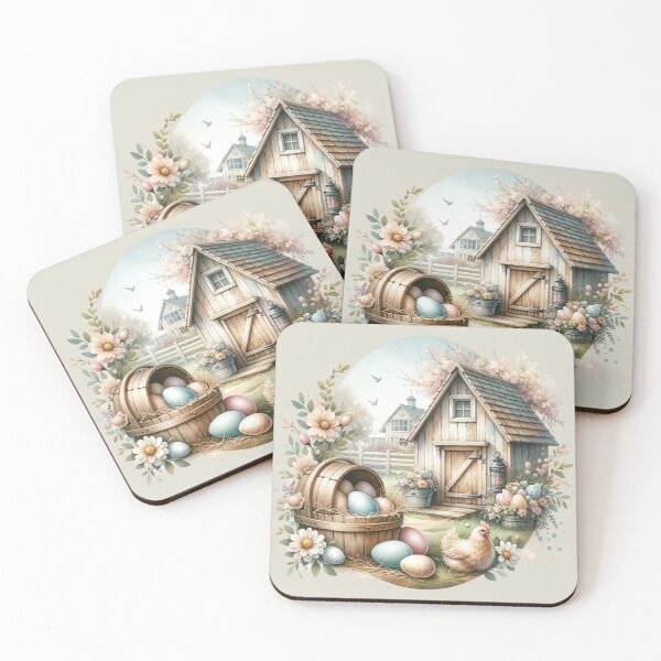 Item preview, Vintage scene, Easter chick, Easter eggs, flowers, wooden chalet, romantic designed and sold by Coolparrotgirl.