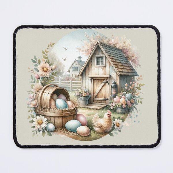 Item preview, Vintage scene, Easter chick, Easter eggs, flowers, wooden chalet, romantic designed and sold by Coolparrotgirl.