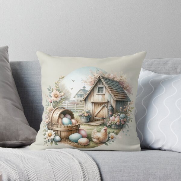Item preview, Vintage scene, Easter chick, Easter eggs, flowers, wooden chalet, romantic designed and sold by Coolparrotgirl.