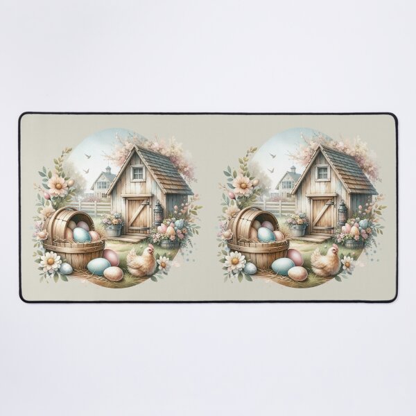 Item preview, Vintage scene, Easter chick, Easter eggs, flowers, wooden chalet, romantic designed and sold by Coolparrotgirl.