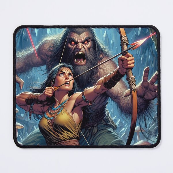 Item preview, Evil Howler of the Pit Hunter Native American woman fantasy art graphic comic book illustration art designed and sold by Vintage Designs +.