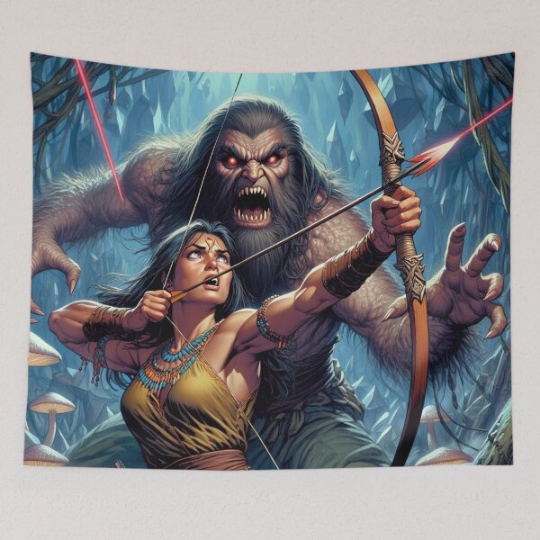 Item preview, Evil Howler of the Pit Hunter Native American woman fantasy art graphic comic book illustration art designed and sold by Vintage Designs +.