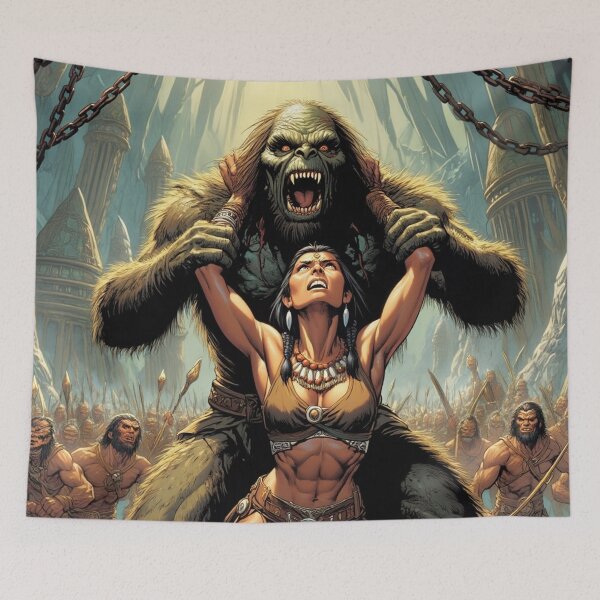 Item preview, Evil Howler of the Pit Hunter Native American woman fantasy art graphic comic book illustration art designed and sold by Vintage Designs +.