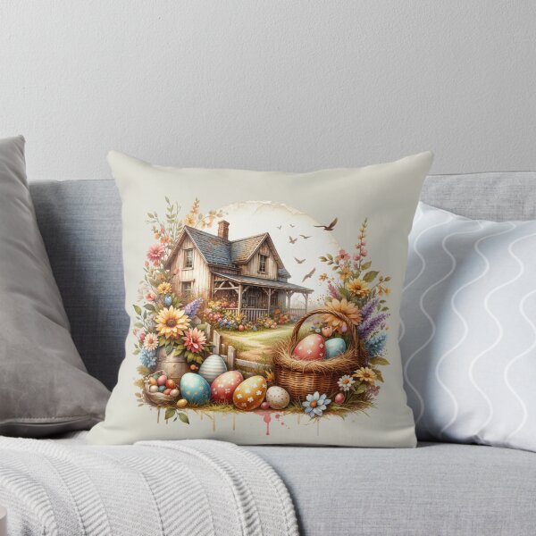 Item preview, Vintage scene, Easter chick, Easter eggs, flowers, wooden chalet, romantic designed and sold by Coolparrotgirl.