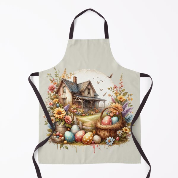 Item preview, Vintage scene, Easter chick, Easter eggs, flowers, wooden chalet, romantic designed and sold by Coolparrotgirl.