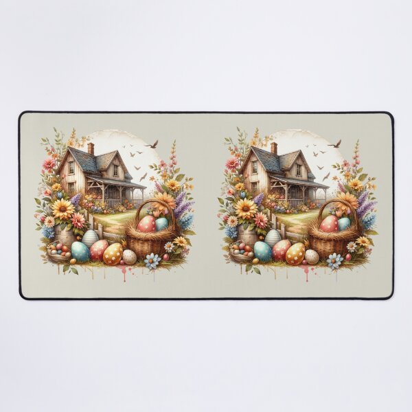 Item preview, Vintage scene, Easter chick, Easter eggs, flowers, wooden chalet, romantic designed and sold by Coolparrotgirl.