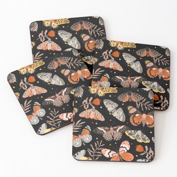 Item preview, Dark feminine aesthetic floral pattern - moths and butterflies in orange and light purple liliac lavander  designed and sold by Fantasy Cache.